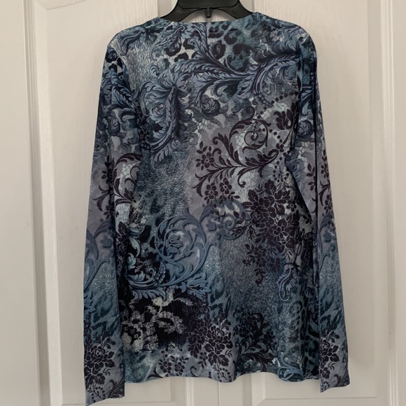 Northern Reflections dressy top, blue, black with tiny bling accents - Picture 3 of 11